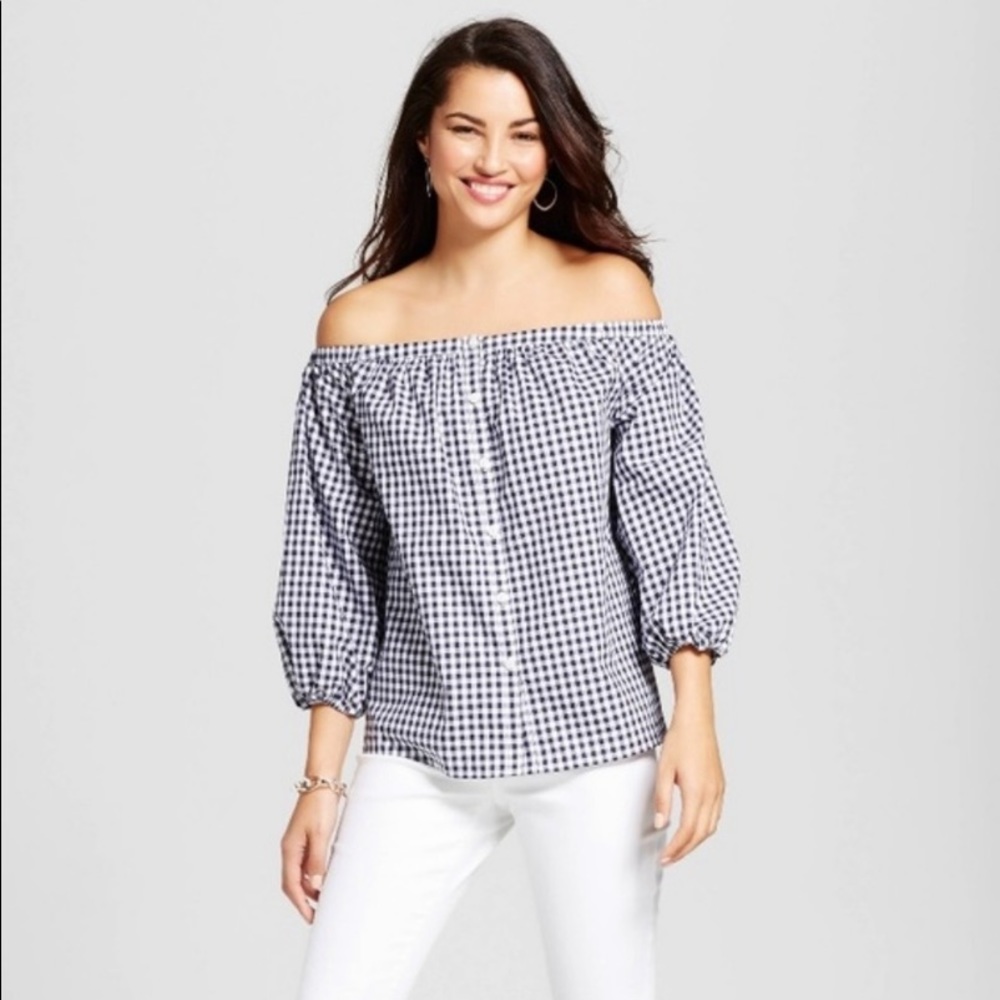 NWOT Plaid Off the Shoulder Blouse